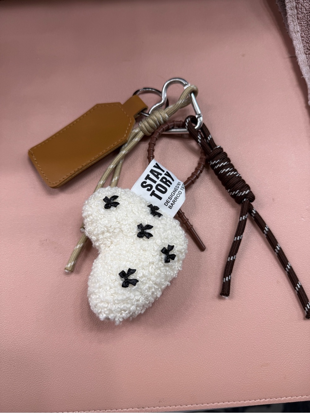 Cream Fuzzy Heart Keychain Bag Charm